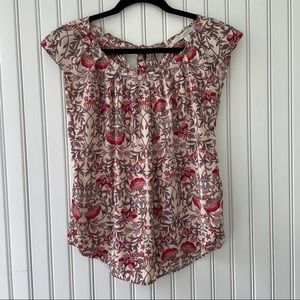 LC Lauren Conrad Pleat Neck Floral Pink Blouse